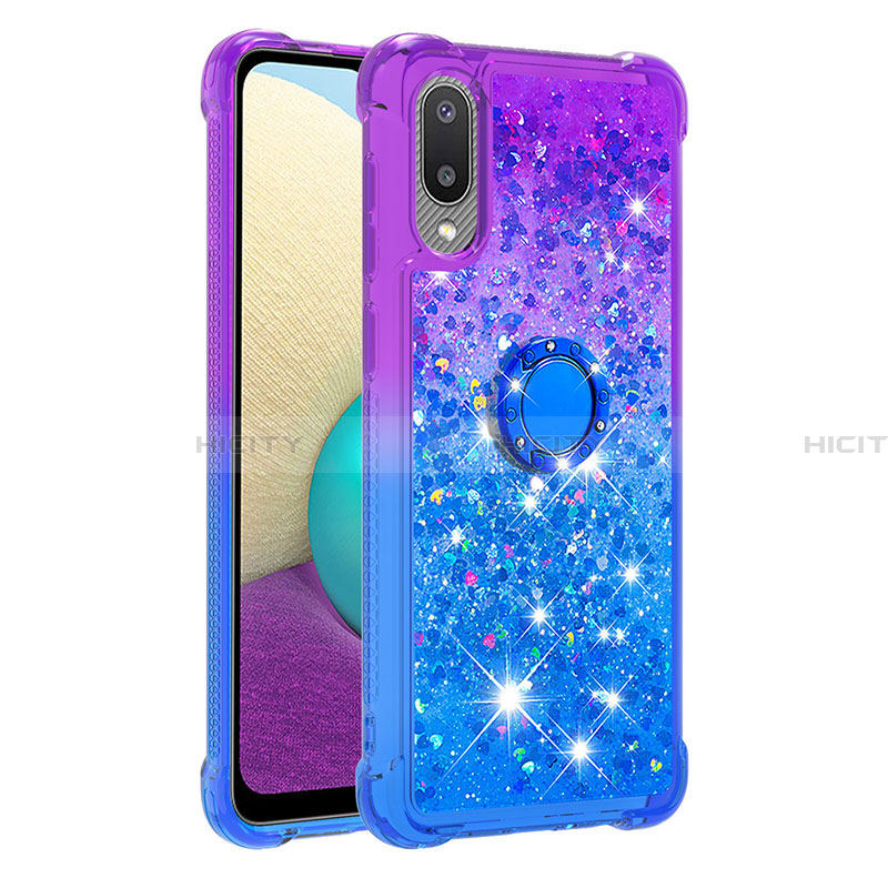 Coque Silicone Housse Etui Gel Bling-Bling avec Support Bague Anneau S02 pour Samsung Galaxy A02 Plus