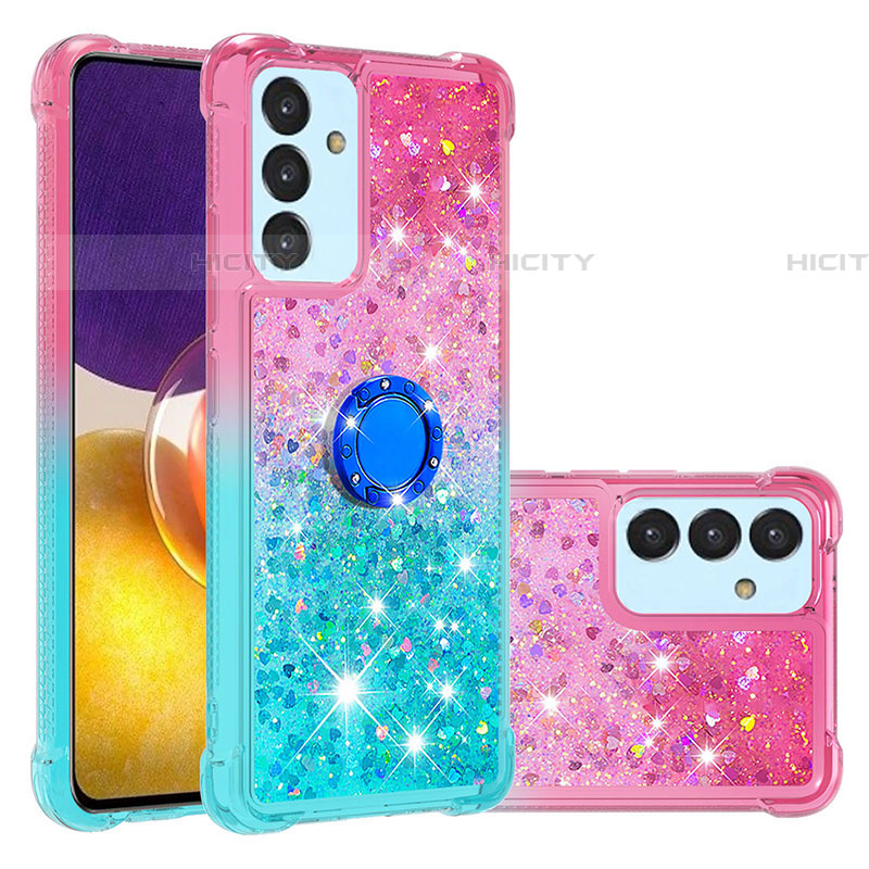 Coque Silicone Housse Etui Gel Bling-Bling avec Support Bague Anneau S02 pour Samsung Galaxy A05s Rose Plus