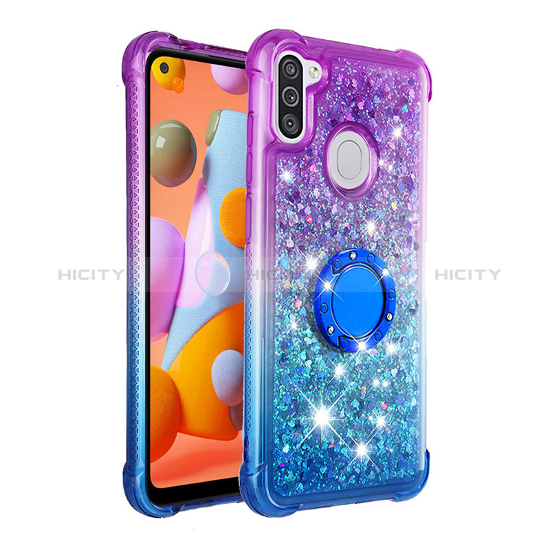 Coque Silicone Housse Etui Gel Bling-Bling avec Support Bague Anneau S02 pour Samsung Galaxy A11 Plus