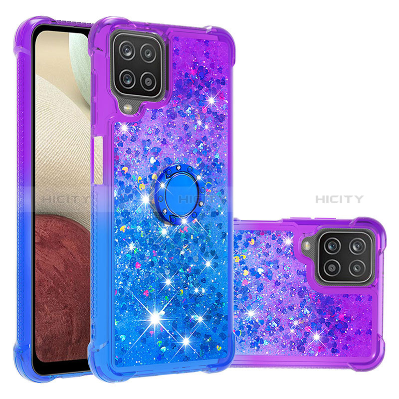 Coque Silicone Housse Etui Gel Bling-Bling avec Support Bague Anneau S02 pour Samsung Galaxy A12 Violet Plus