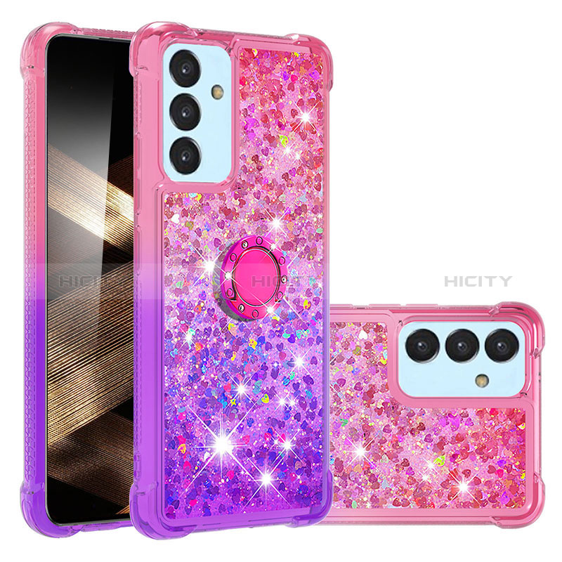 Coque Silicone Housse Etui Gel Bling-Bling avec Support Bague Anneau S02 pour Samsung Galaxy A15 4G Rose Rouge Plus