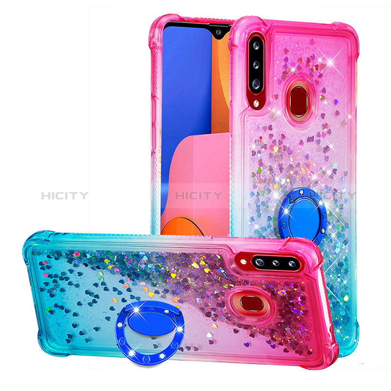 Coque Silicone Housse Etui Gel Bling-Bling avec Support Bague Anneau S02 pour Samsung Galaxy A20s Plus