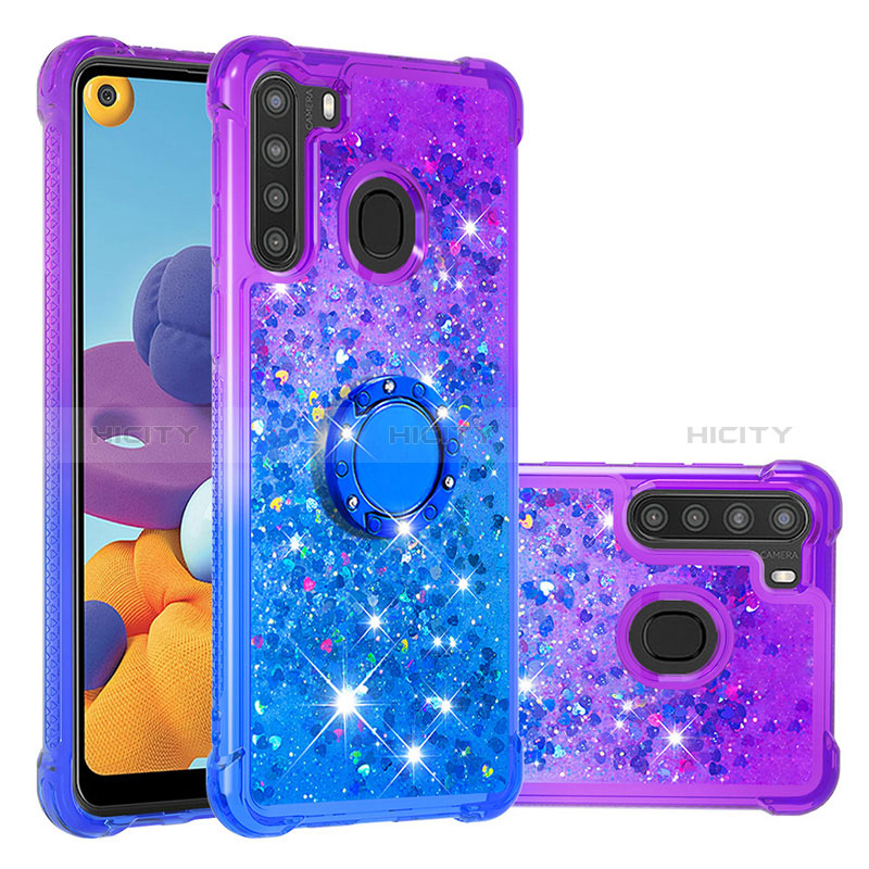 Coque Silicone Housse Etui Gel Bling-Bling avec Support Bague Anneau S02 pour Samsung Galaxy A21 Plus