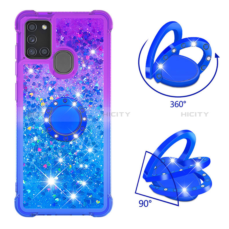 Coque Silicone Housse Etui Gel Bling-Bling avec Support Bague Anneau S02 pour Samsung Galaxy A21s Plus