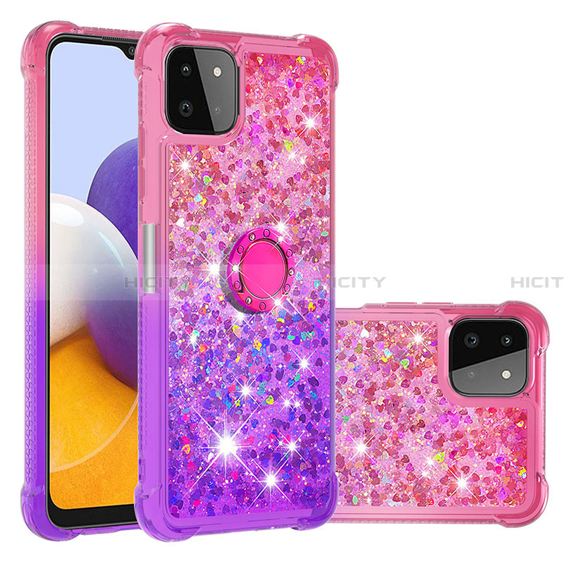 Coque Silicone Housse Etui Gel Bling-Bling avec Support Bague Anneau S02 pour Samsung Galaxy A22 5G Plus