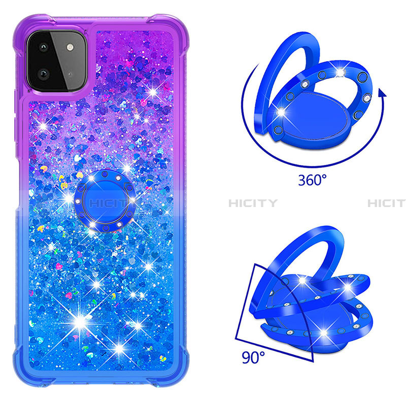 Coque Silicone Housse Etui Gel Bling-Bling avec Support Bague Anneau S02 pour Samsung Galaxy A22 5G Plus