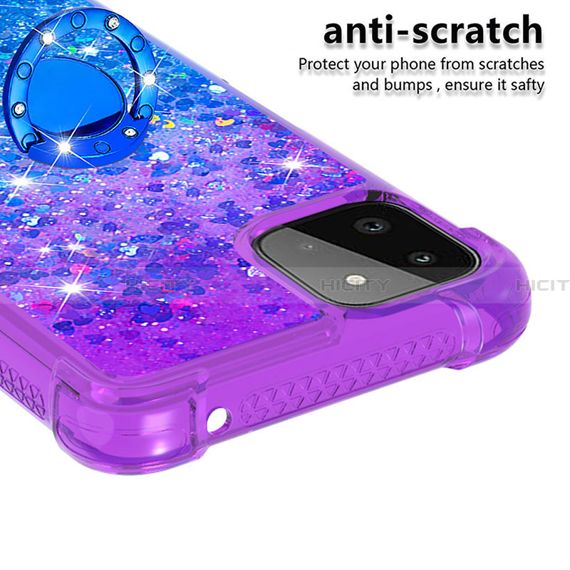 Coque Silicone Housse Etui Gel Bling-Bling avec Support Bague Anneau S02 pour Samsung Galaxy A22 5G Plus