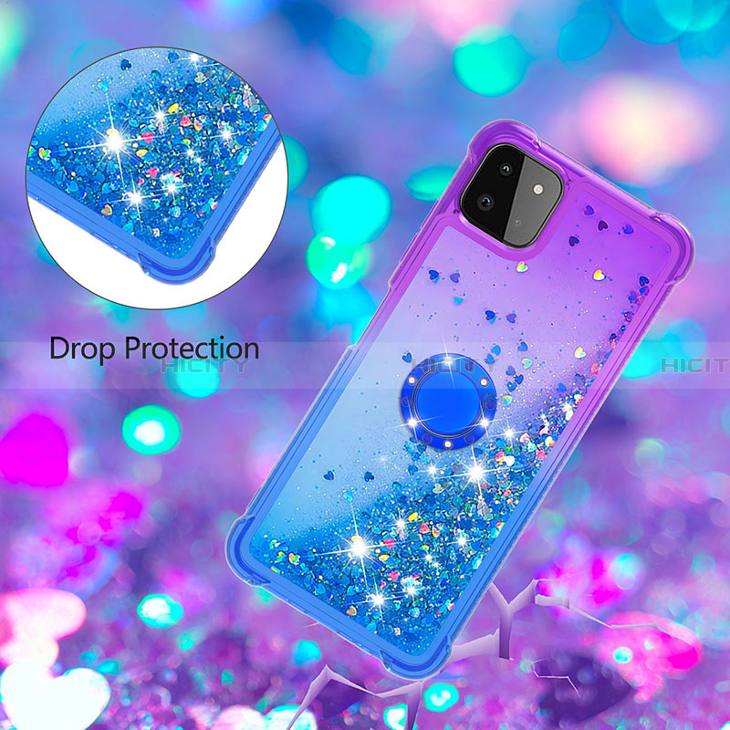 Coque Silicone Housse Etui Gel Bling-Bling avec Support Bague Anneau S02 pour Samsung Galaxy A22 5G Plus