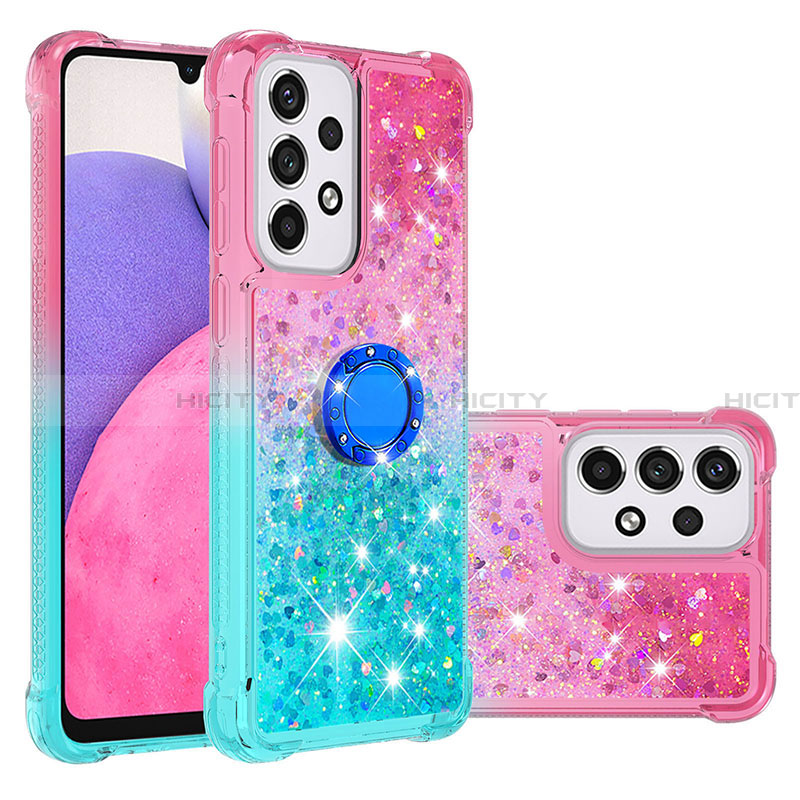 Coque Silicone Housse Etui Gel Bling-Bling avec Support Bague Anneau S02 pour Samsung Galaxy A33 5G Rose Plus