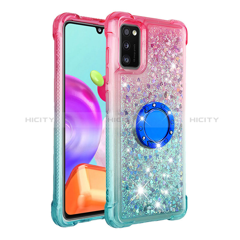 Coque Silicone Housse Etui Gel Bling-Bling avec Support Bague Anneau S02 pour Samsung Galaxy A41 Plus