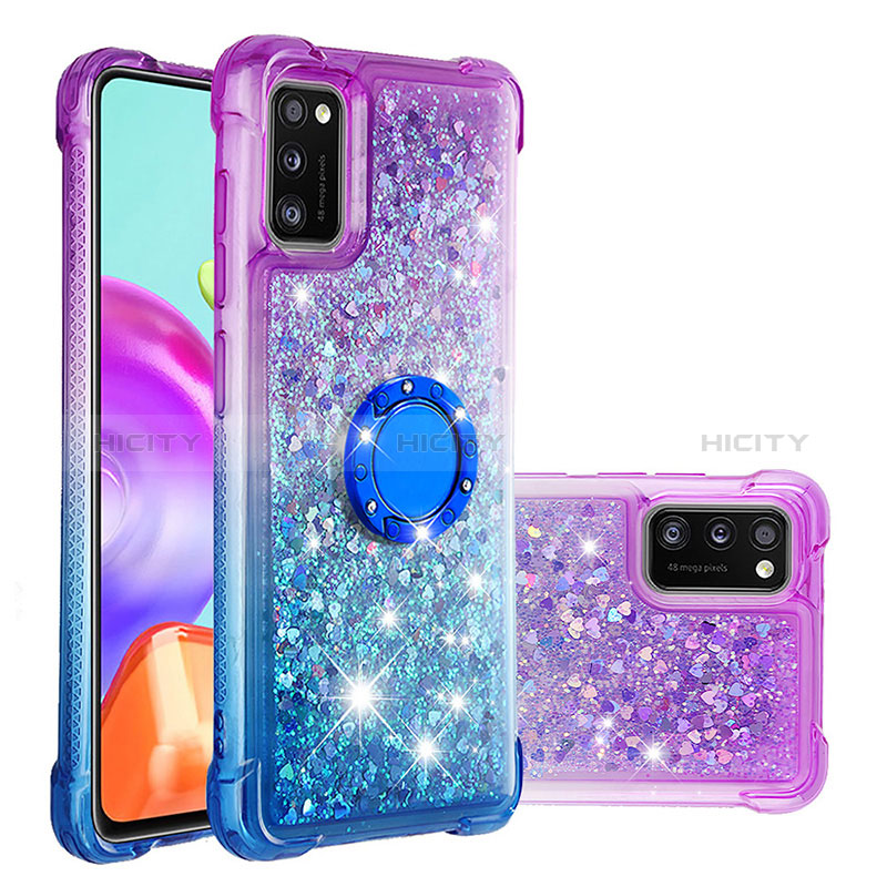 Coque Silicone Housse Etui Gel Bling-Bling avec Support Bague Anneau S02 pour Samsung Galaxy A41 Violet Plus