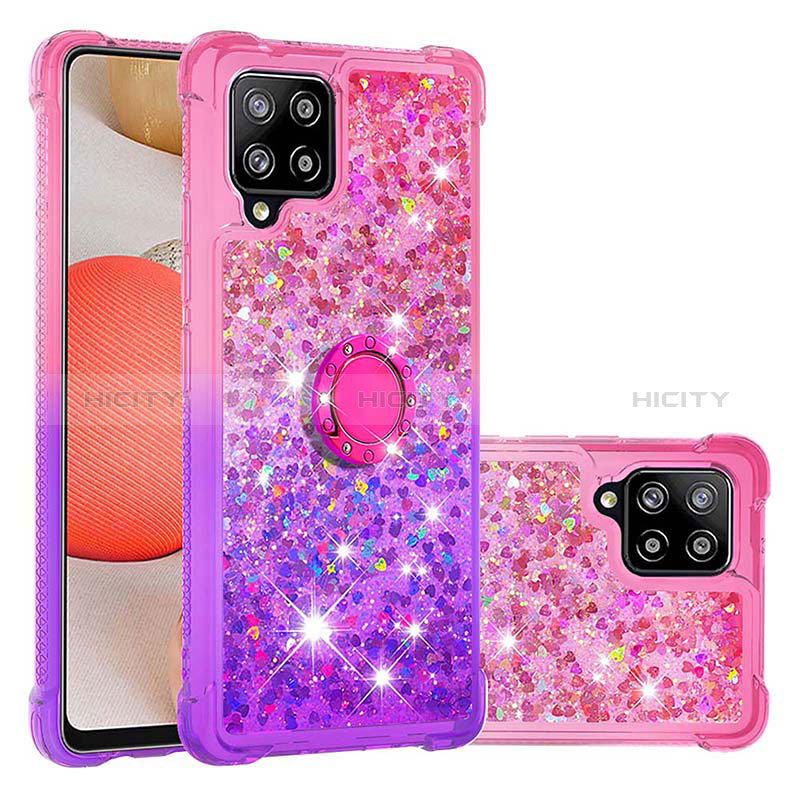 Coque Silicone Housse Etui Gel Bling-Bling avec Support Bague Anneau S02 pour Samsung Galaxy A42 5G Plus