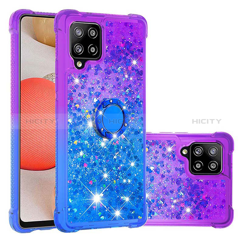 Coque Silicone Housse Etui Gel Bling-Bling avec Support Bague Anneau S02 pour Samsung Galaxy A42 5G Violet Plus