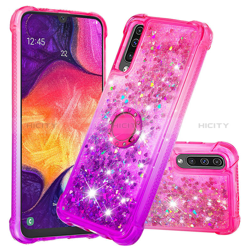 Coque Silicone Housse Etui Gel Bling-Bling avec Support Bague Anneau S02 pour Samsung Galaxy A50 Plus