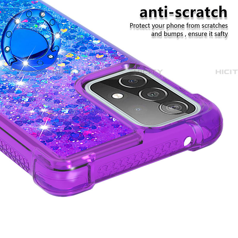 Coque Silicone Housse Etui Gel Bling-Bling avec Support Bague Anneau S02 pour Samsung Galaxy A52 5G Plus