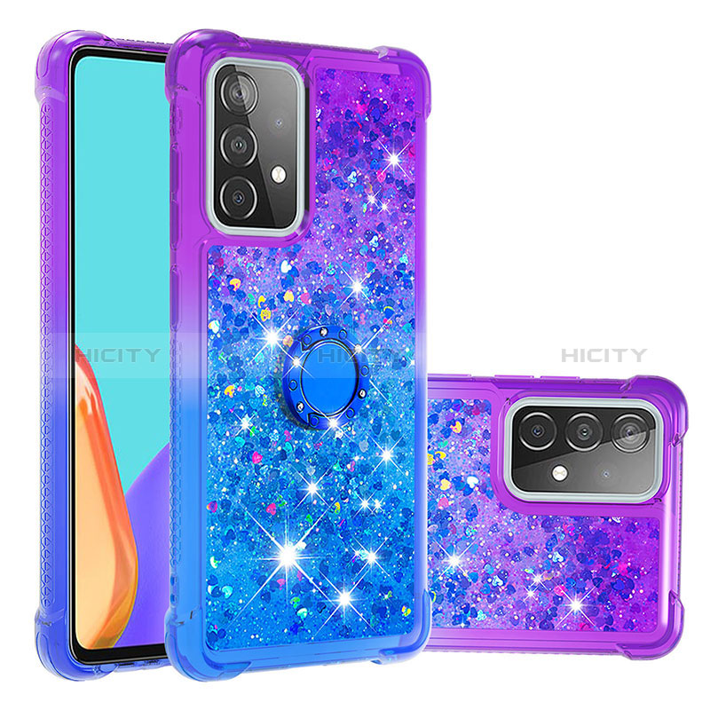 Coque Silicone Housse Etui Gel Bling-Bling avec Support Bague Anneau S02 pour Samsung Galaxy A52s 5G Violet Plus