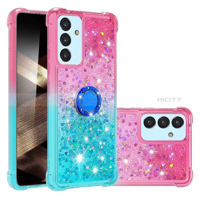 Coque Silicone Housse Etui Gel Bling-Bling avec Support Bague Anneau S02 pour Samsung Galaxy A55 5G Rose Plus