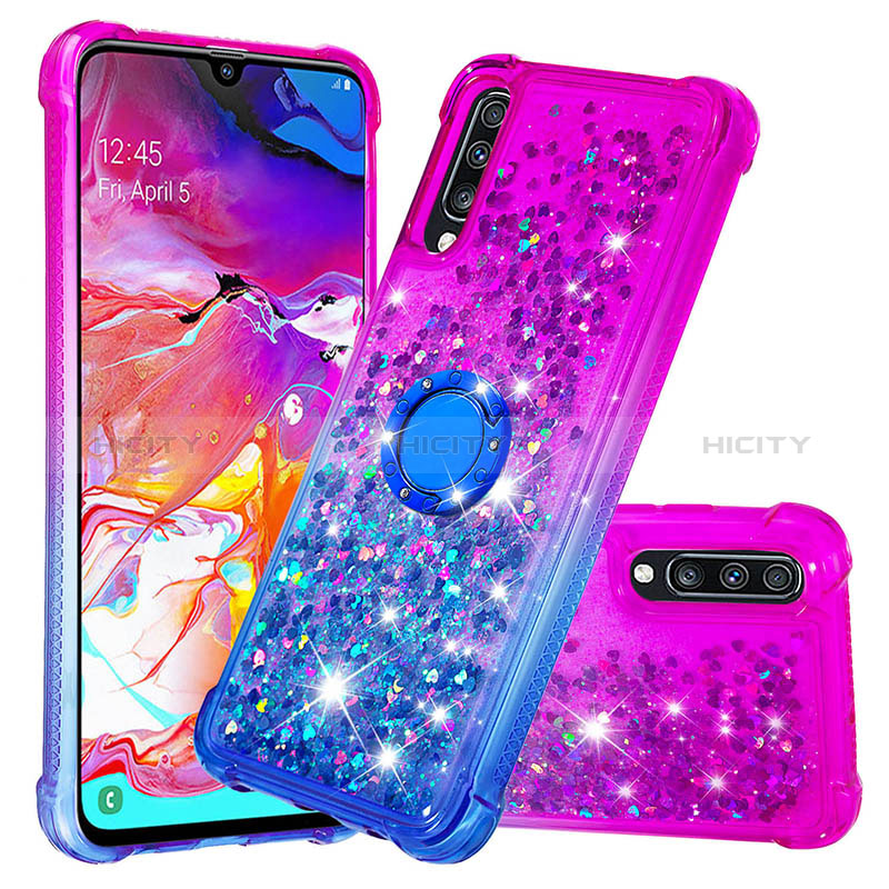 Coque Silicone Housse Etui Gel Bling-Bling avec Support Bague Anneau S02 pour Samsung Galaxy A70S Plus