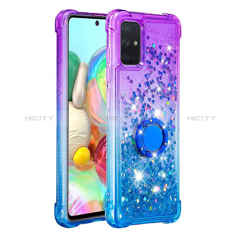 Coque Silicone Housse Etui Gel Bling-Bling avec Support Bague Anneau S02 pour Samsung Galaxy A71 4G A715 Plus