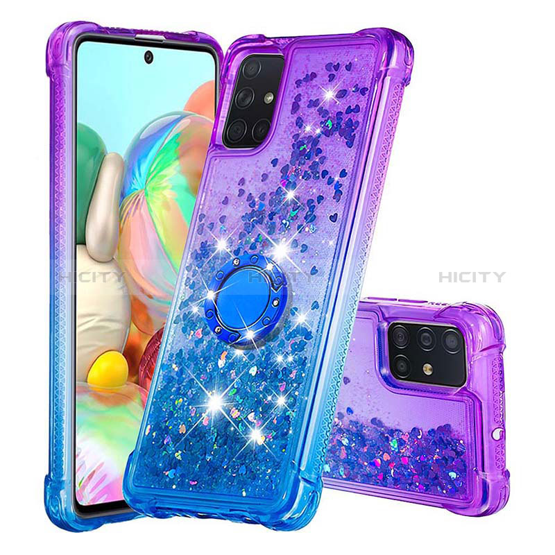 Coque Silicone Housse Etui Gel Bling-Bling avec Support Bague Anneau S02 pour Samsung Galaxy A71 4G A715 Violet Plus