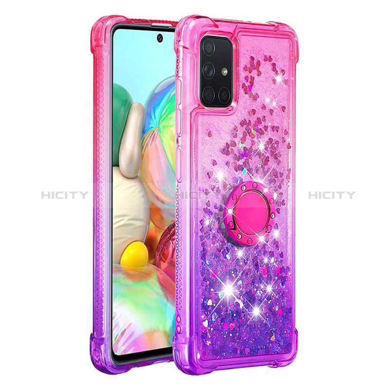 Coque Silicone Housse Etui Gel Bling-Bling avec Support Bague Anneau S02 pour Samsung Galaxy A71 5G Plus