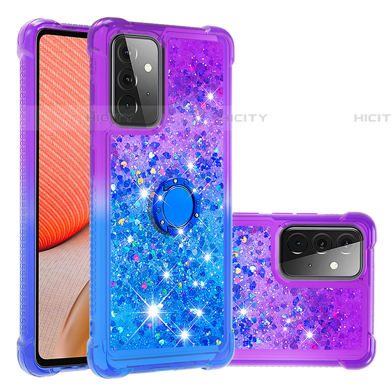 Coque Silicone Housse Etui Gel Bling-Bling avec Support Bague Anneau S02 pour Samsung Galaxy A72 4G Violet Plus