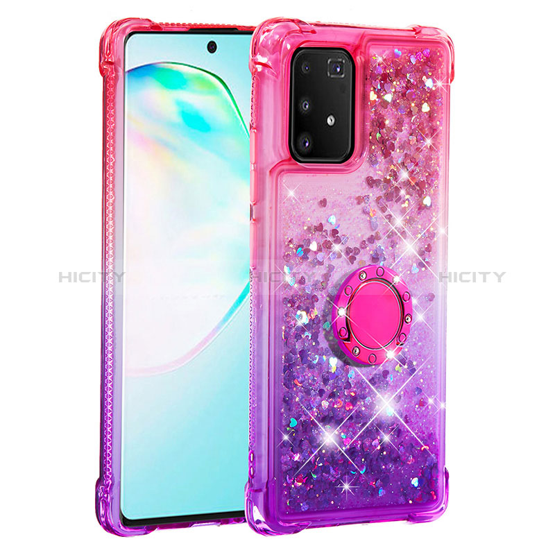 Coque Silicone Housse Etui Gel Bling-Bling avec Support Bague Anneau S02 pour Samsung Galaxy A91 Plus