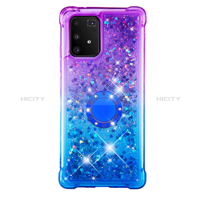 Coque Silicone Housse Etui Gel Bling-Bling avec Support Bague Anneau S02 pour Samsung Galaxy A91 Plus