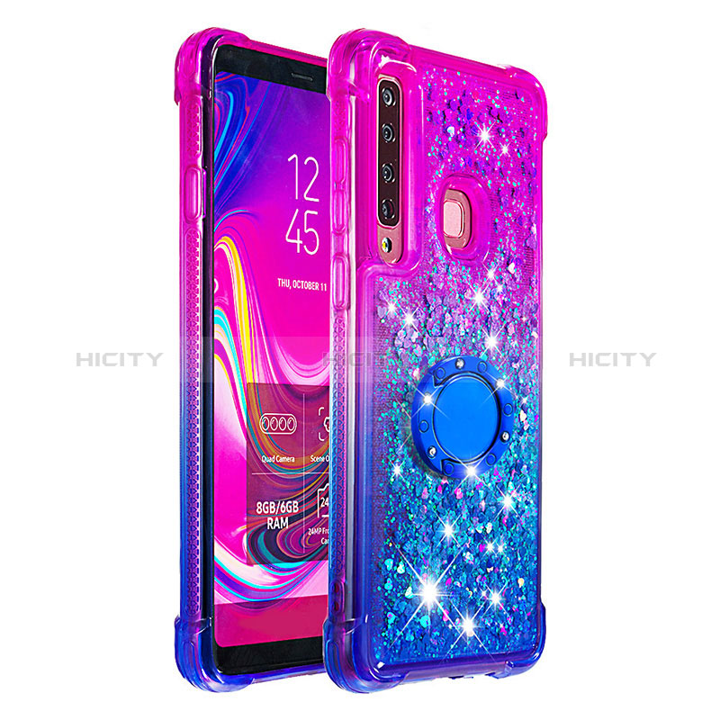 Coque Silicone Housse Etui Gel Bling-Bling avec Support Bague Anneau S02 pour Samsung Galaxy A9s Plus