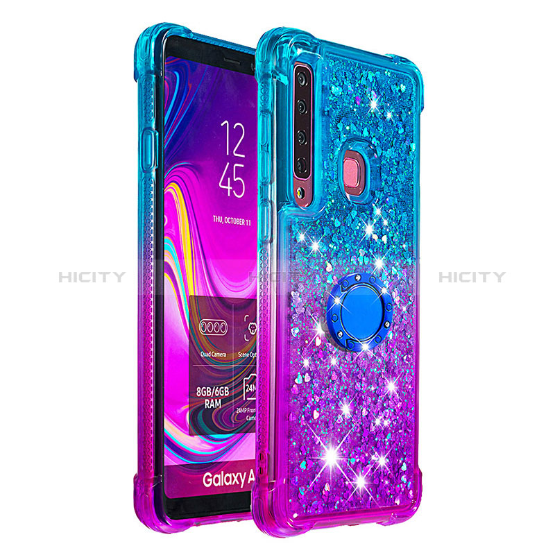 Coque Silicone Housse Etui Gel Bling-Bling avec Support Bague Anneau S02 pour Samsung Galaxy A9s Plus