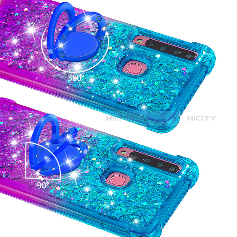 Coque Silicone Housse Etui Gel Bling-Bling avec Support Bague Anneau S02 pour Samsung Galaxy A9s Plus