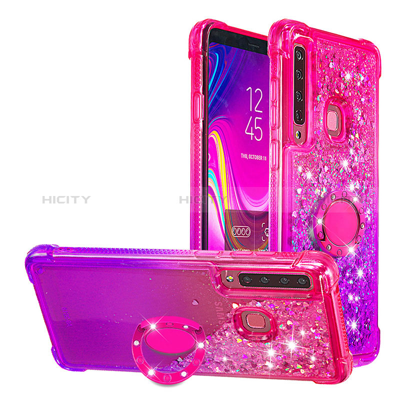 Coque Silicone Housse Etui Gel Bling-Bling avec Support Bague Anneau S02 pour Samsung Galaxy A9s Rose Rouge Plus