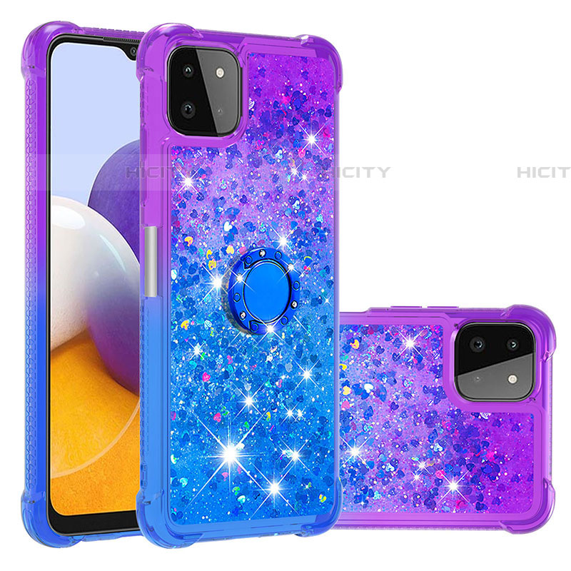 Coque Silicone Housse Etui Gel Bling-Bling avec Support Bague Anneau S02 pour Samsung Galaxy F42 5G Violet Plus