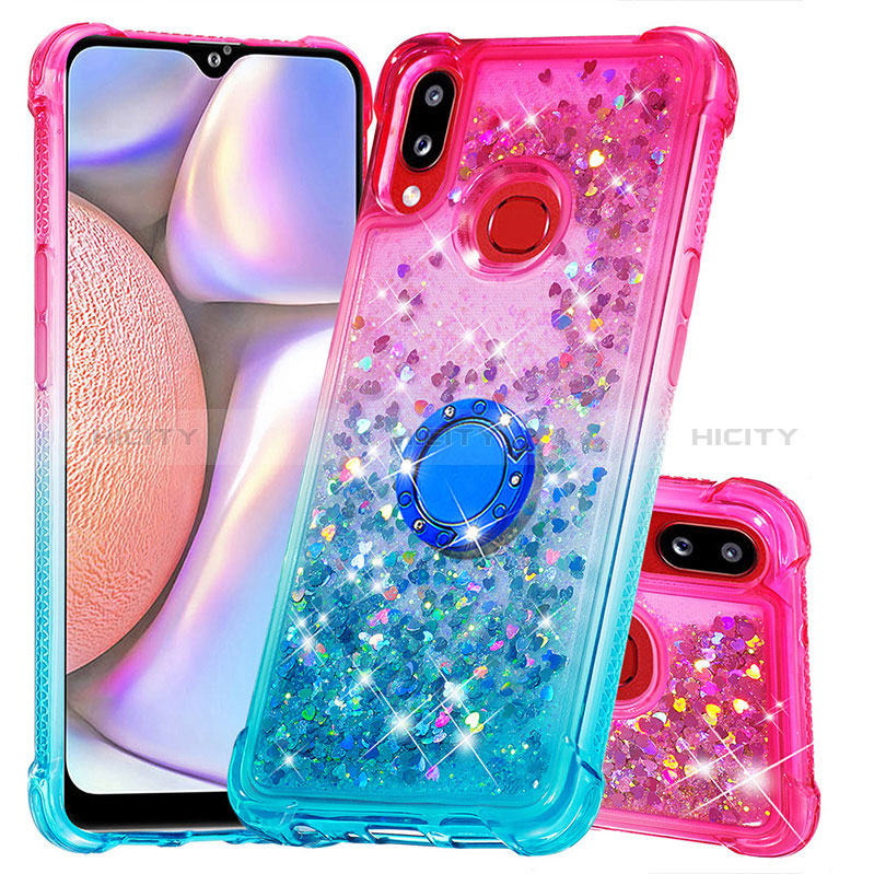 Coque Silicone Housse Etui Gel Bling-Bling avec Support Bague Anneau S02 pour Samsung Galaxy M01s Rose Plus