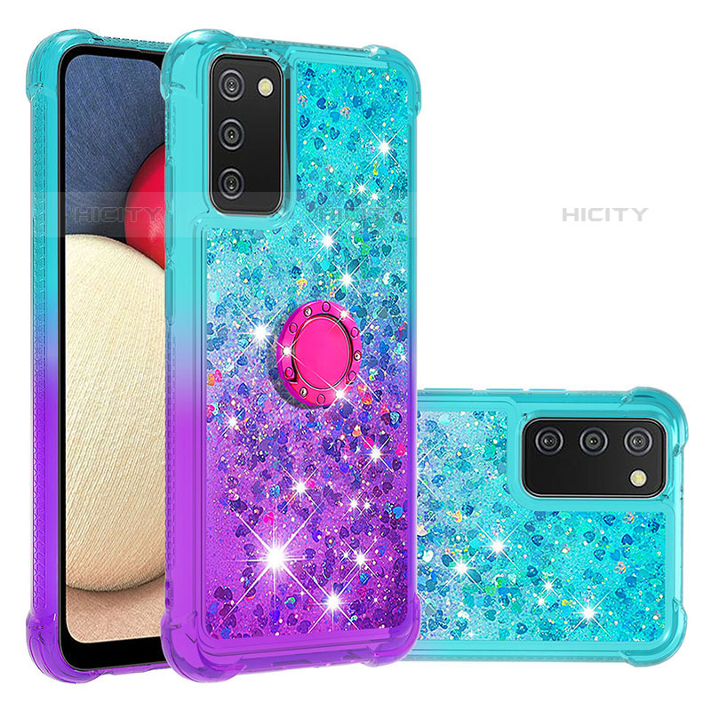 Coque Silicone Housse Etui Gel Bling-Bling avec Support Bague Anneau S02 pour Samsung Galaxy M02s Plus