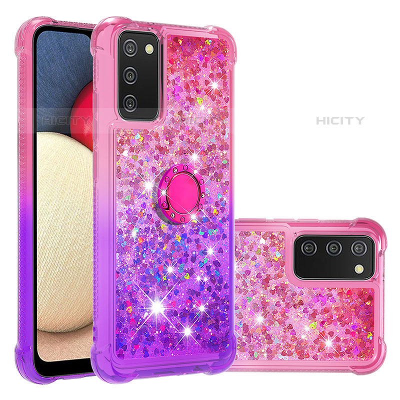 Coque Silicone Housse Etui Gel Bling-Bling avec Support Bague Anneau S02 pour Samsung Galaxy M02s Plus