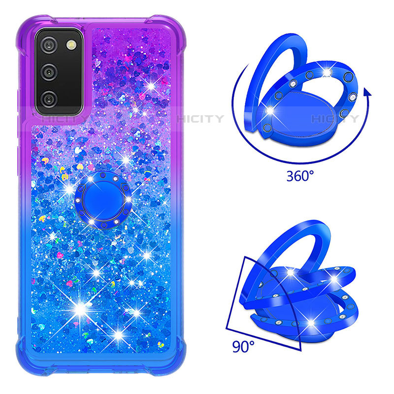 Coque Silicone Housse Etui Gel Bling-Bling avec Support Bague Anneau S02 pour Samsung Galaxy M02s Plus