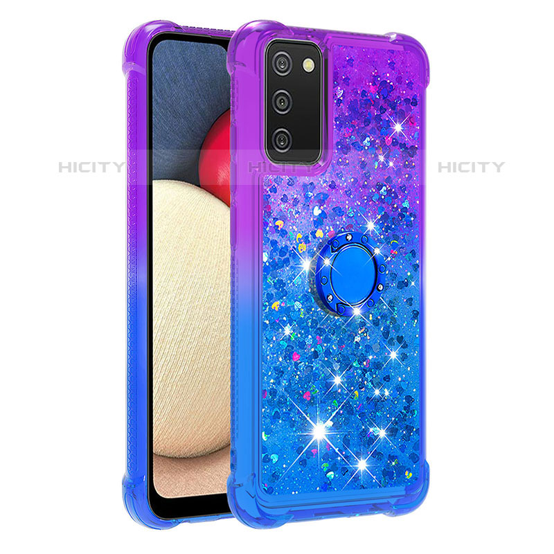 Coque Silicone Housse Etui Gel Bling-Bling avec Support Bague Anneau S02 pour Samsung Galaxy M02s Plus