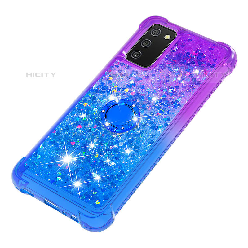 Coque Silicone Housse Etui Gel Bling-Bling avec Support Bague Anneau S02 pour Samsung Galaxy M02s Plus