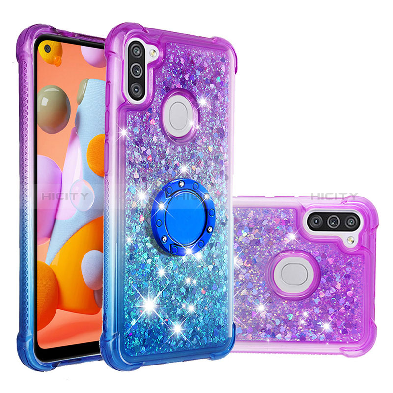 Coque Silicone Housse Etui Gel Bling-Bling avec Support Bague Anneau S02 pour Samsung Galaxy M11 Violet Plus