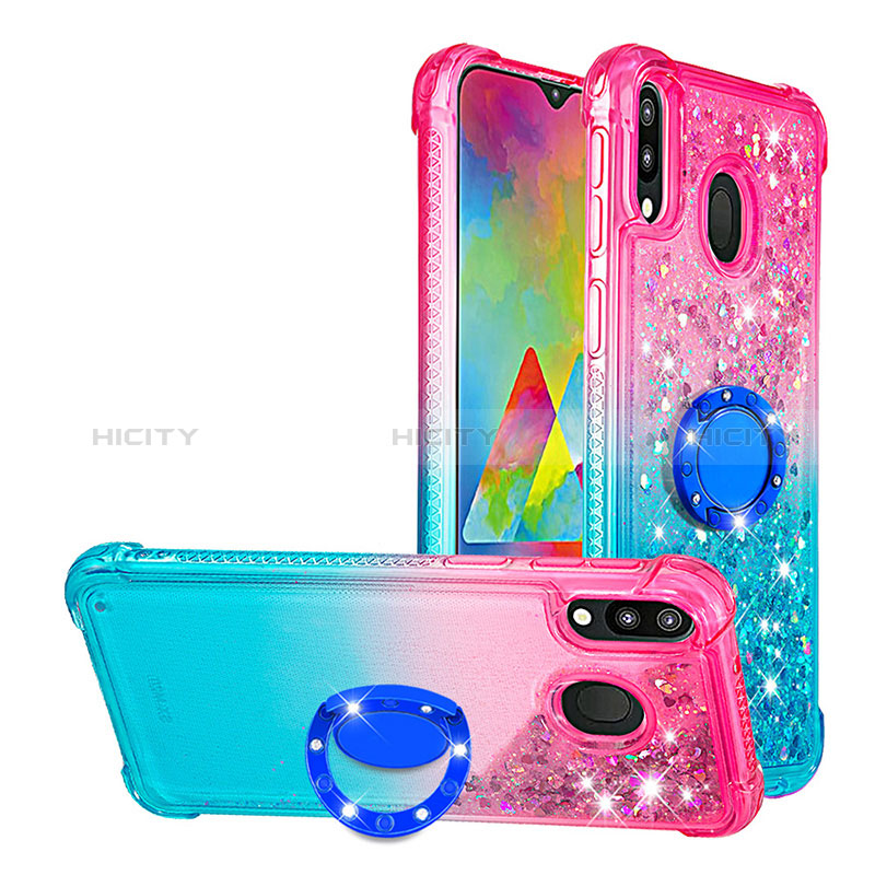 Coque Silicone Housse Etui Gel Bling-Bling avec Support Bague Anneau S02 pour Samsung Galaxy M20 Rose Plus