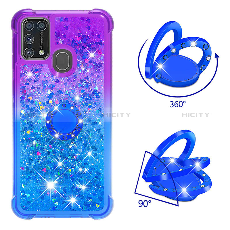 Coque Silicone Housse Etui Gel Bling-Bling avec Support Bague Anneau S02 pour Samsung Galaxy M21s Plus