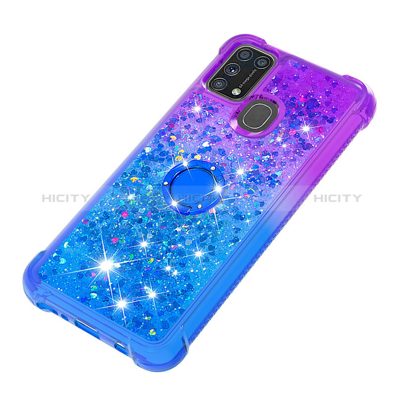 Coque Silicone Housse Etui Gel Bling-Bling avec Support Bague Anneau S02 pour Samsung Galaxy M21s Plus