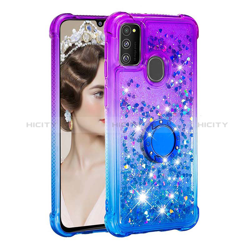 Coque Silicone Housse Etui Gel Bling-Bling avec Support Bague Anneau S02 pour Samsung Galaxy M30s Plus