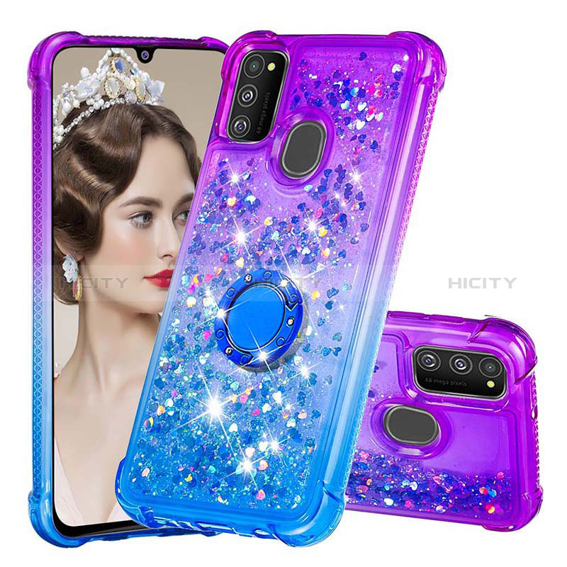 Coque Silicone Housse Etui Gel Bling-Bling avec Support Bague Anneau S02 pour Samsung Galaxy M30s Plus