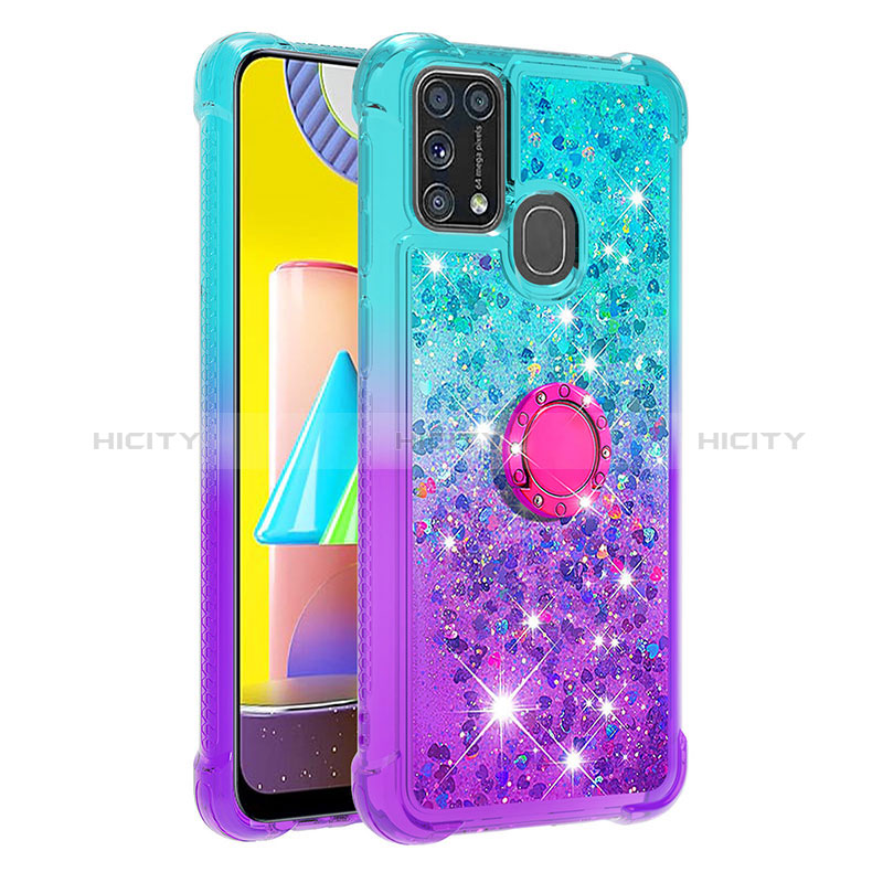 Coque Silicone Housse Etui Gel Bling-Bling avec Support Bague Anneau S02 pour Samsung Galaxy M31 Prime Edition Plus