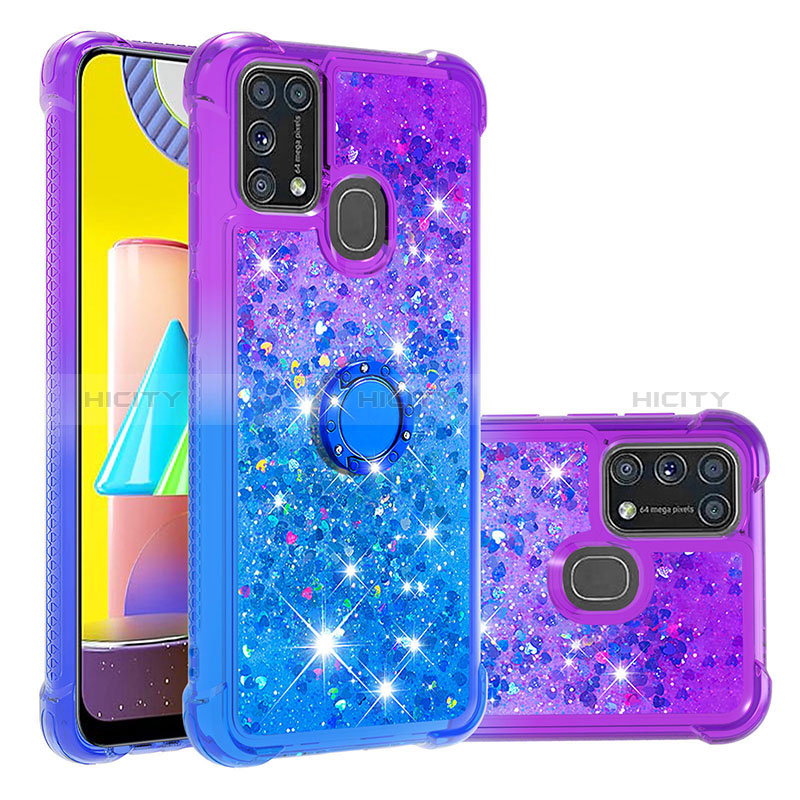 Coque Silicone Housse Etui Gel Bling-Bling avec Support Bague Anneau S02 pour Samsung Galaxy M31 Prime Edition Violet Plus