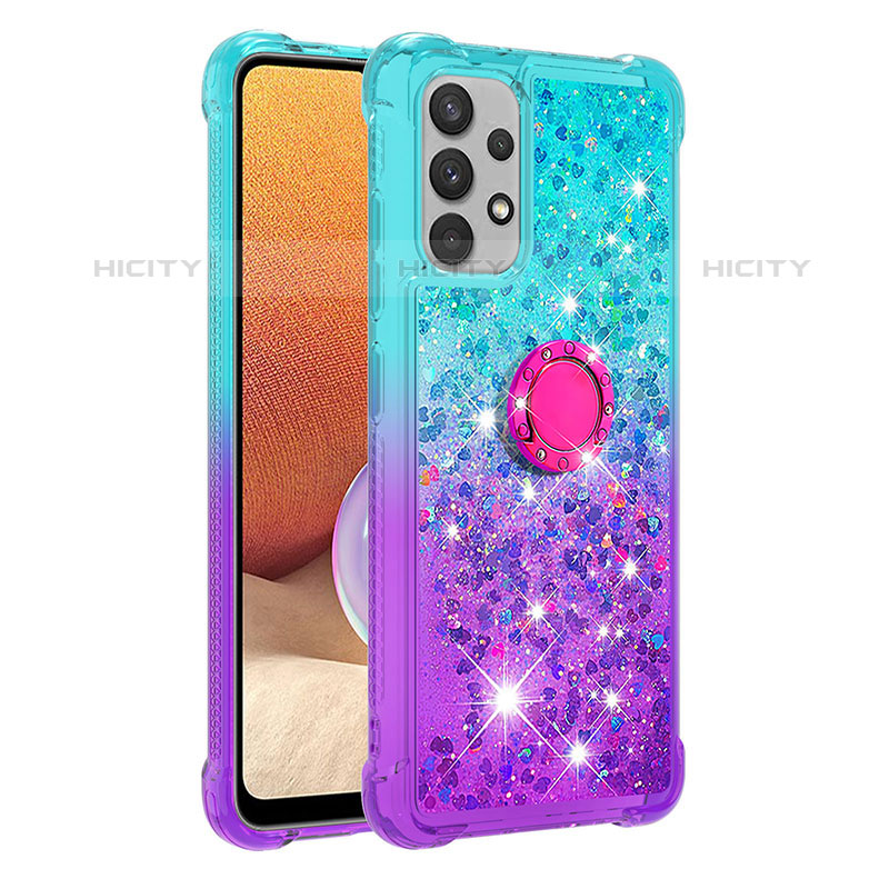 Coque Silicone Housse Etui Gel Bling-Bling avec Support Bague Anneau S02 pour Samsung Galaxy M32 5G Plus