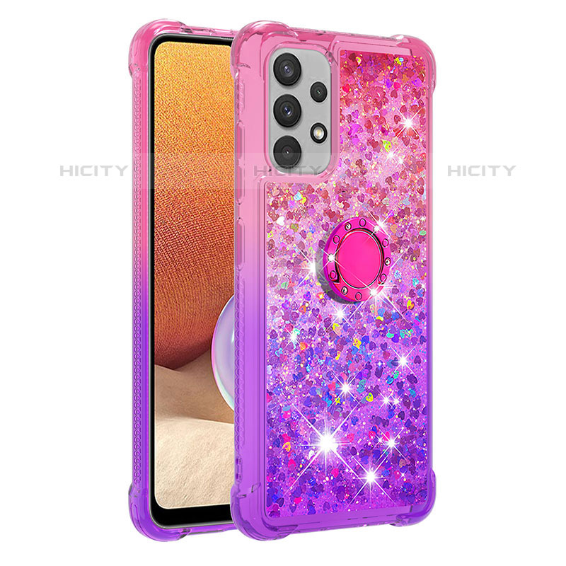 Coque Silicone Housse Etui Gel Bling-Bling avec Support Bague Anneau S02 pour Samsung Galaxy M32 5G Plus