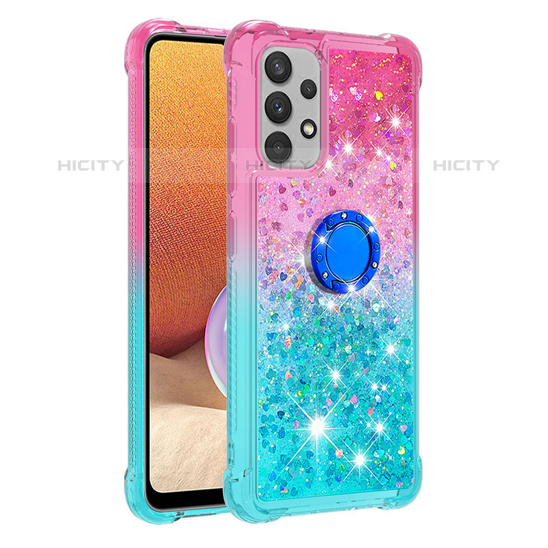 Coque Silicone Housse Etui Gel Bling-Bling avec Support Bague Anneau S02 pour Samsung Galaxy M32 5G Plus